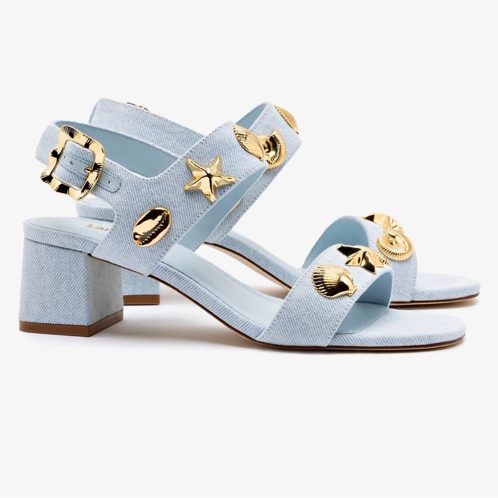 Larroude Madison Block Sandal in Maya Denim